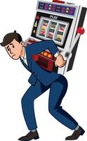 A cartoon man carrying a slot machine vector