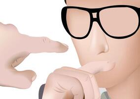 A man with glasses pointing at another person vector