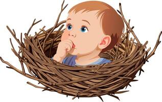 Lumberjack sitting in a giant bird nest feeling safe and secure vector