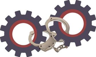 Two handcuffs with gears on a white background vector