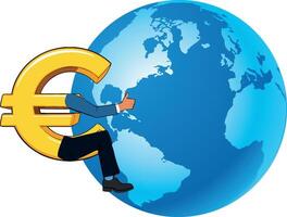 Euro symbol on the globe vector