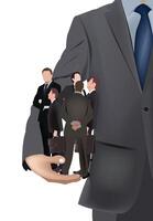 Business people in suit holding hands and standing in front of a group of people vector