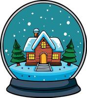 Snow globe with house and trees in winter vector