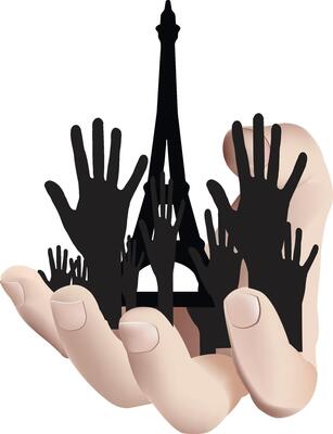 Hand with hands and eiffel tower