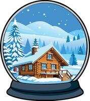A snow globe with a cabin in the middle vector