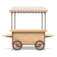 Wooden whitewashed street shop cart mock up isolated graphic illustration have blank space for place the products presentation on countertop. Small business and street food concept. vector