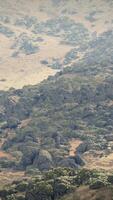 aerial view of a majestic mountain range surrounded by lush green forests video