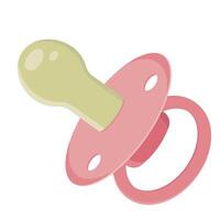 Cute pink rubber or silicone pacifier or pacifier. A newborn care accessory highlighted on a white background. A soft pacifier to calm the baby vector