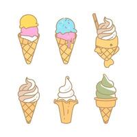 ice cream cone illustration icon set vector
