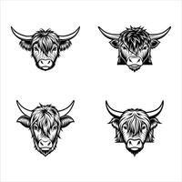 Black and white element illustration of a yak standing in the grass vector