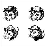 Marsupial Mullet Madness Black and White Illustration of a Civet vector