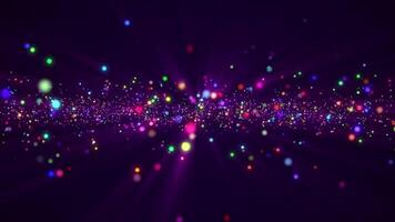 Abstract particle background with glittering shiny colorful particles and shimmering light beams. This vibrant glowing multicolored background animation is full HD and a loop. video