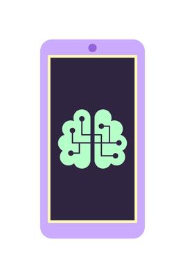 Brain with chips on the smartphone screen. Concept of health and artificial intelligence. Isolated illustration.