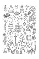 Camping and Travel Doodle Illustration Set. rectangular shape Hand drawn. For design of patterns, cards, print and souvenirs. illustration. vector
