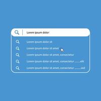 Search bar with suggestions and pop up list search results. Search form template for websites and ui interface. Search address and navigation bar icon. vector