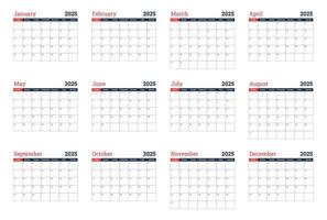 2025 Calendar design with blank space for note vector