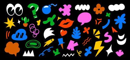 Retro Groovy Graphics and Vintage Illustrations. Colorful Retro Patterns and Shapes with Geometric Illustrations, Doodles, psychedelic aesthetics. Geometric Shapes vector