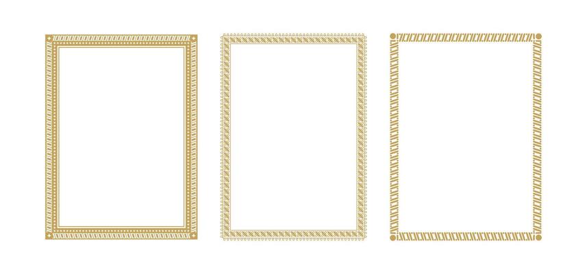 Decorative Ornament Square Frame Set. Simple Gold Line border Design