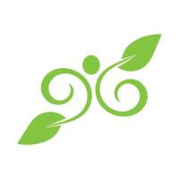 A green logo with a leaf and a person vector