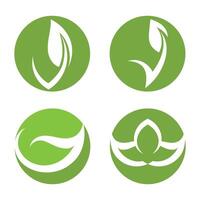 Four green leaves and leaves in circles vector