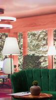 Empty therapist office with modern furniture and decorations to create a safe space for the customers, comfortable atmosphere. High end psychiatry cabinet used for counselling sessions. video
