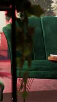 Empty modern psychotherapy office equipped with high end furniture and plants, professional comfortable space used for healing clients. Mental health issues counseling session. video