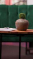 Empty therapist office with modern furniture and decorations to create a safe space for the customers, comfortable atmosphere. High end psychiatry cabinet used for counselling sessions. video