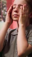 Worried adolescent with low self esteem and depression opening up in counseling session, feeling stressed with internal frustration and low confidence. Behavioral therapy. Camera A. video