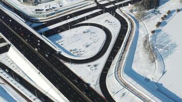 Top view of the Winter Independence Avenue in Minsk.View of the intersection of roads in Minsk. Belarus. video