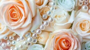 A bunch of white and peach roses photo