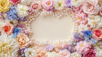A frame made of flowers and pearls photo