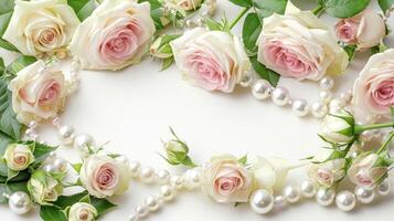 A beautiful arrangement of pink roses and pearls photo