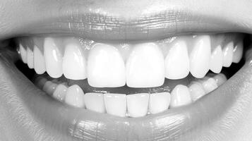 A close up of a woman's smile with white teeth photo