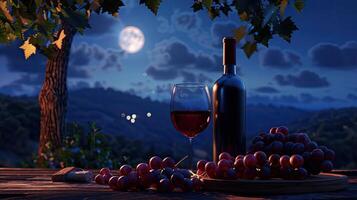 A bottle of wine and a glass of wine photo