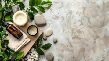 Spa products on marble background photo