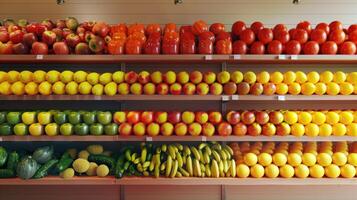 A shelf full of fruit and vegetables photo