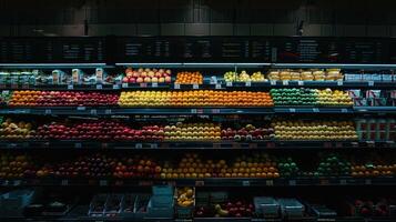 A supermarket with fruit and vegetables on display photo