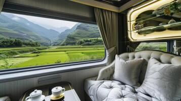 A view of the countryside from a train photo