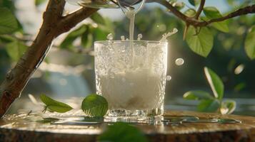 A glass of milk being poured into a tree photo