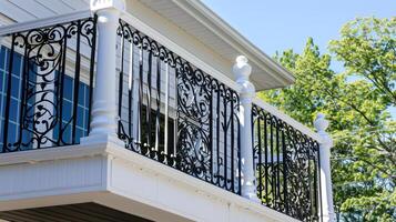 A balcony railing with wrought iron railings photo