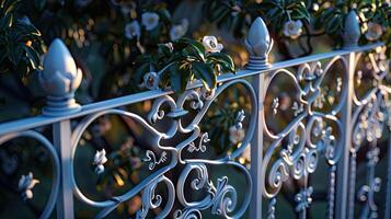 A white fence with a bird on it photo