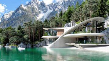 A modern house on the edge of a lake photo