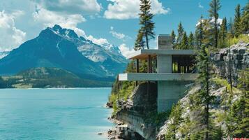 The house on the cliff overlooking the lake photo