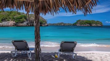 Two chairs under a umbrella photo