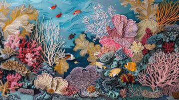 A colorful coral reef scene with fish and corals photo