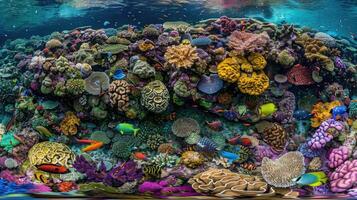 An underwater scene with colorful coral and fish photo