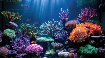 An aquarium with colorful corals and fish photo