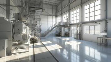 Industrial factory with large machinery and stairs photo
