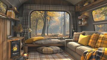 A cozy living room with a fireplace and a window photo
