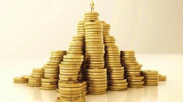 A man standing on top of a pile of gold coins photo